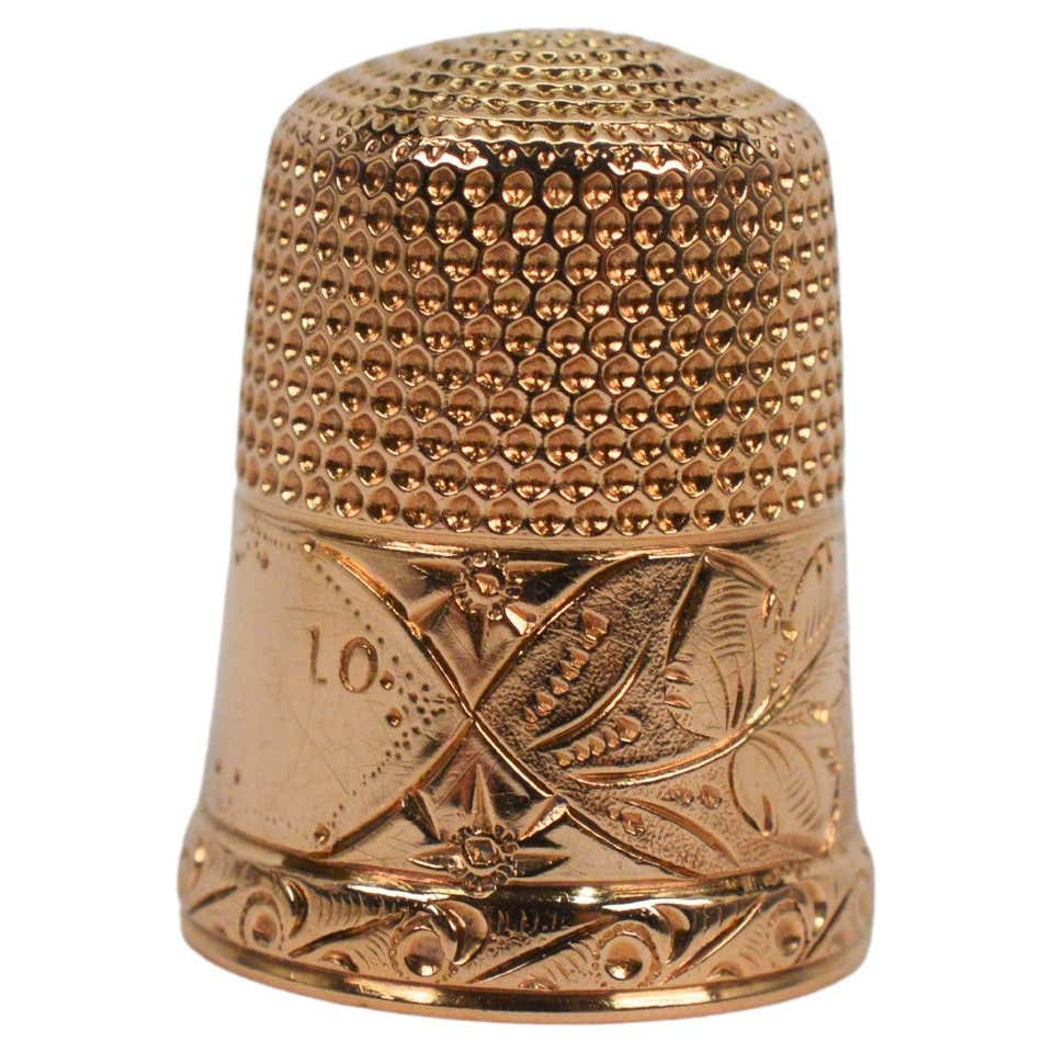 antique, diamond-accented gold thimble with case For Sale at 1stDibs