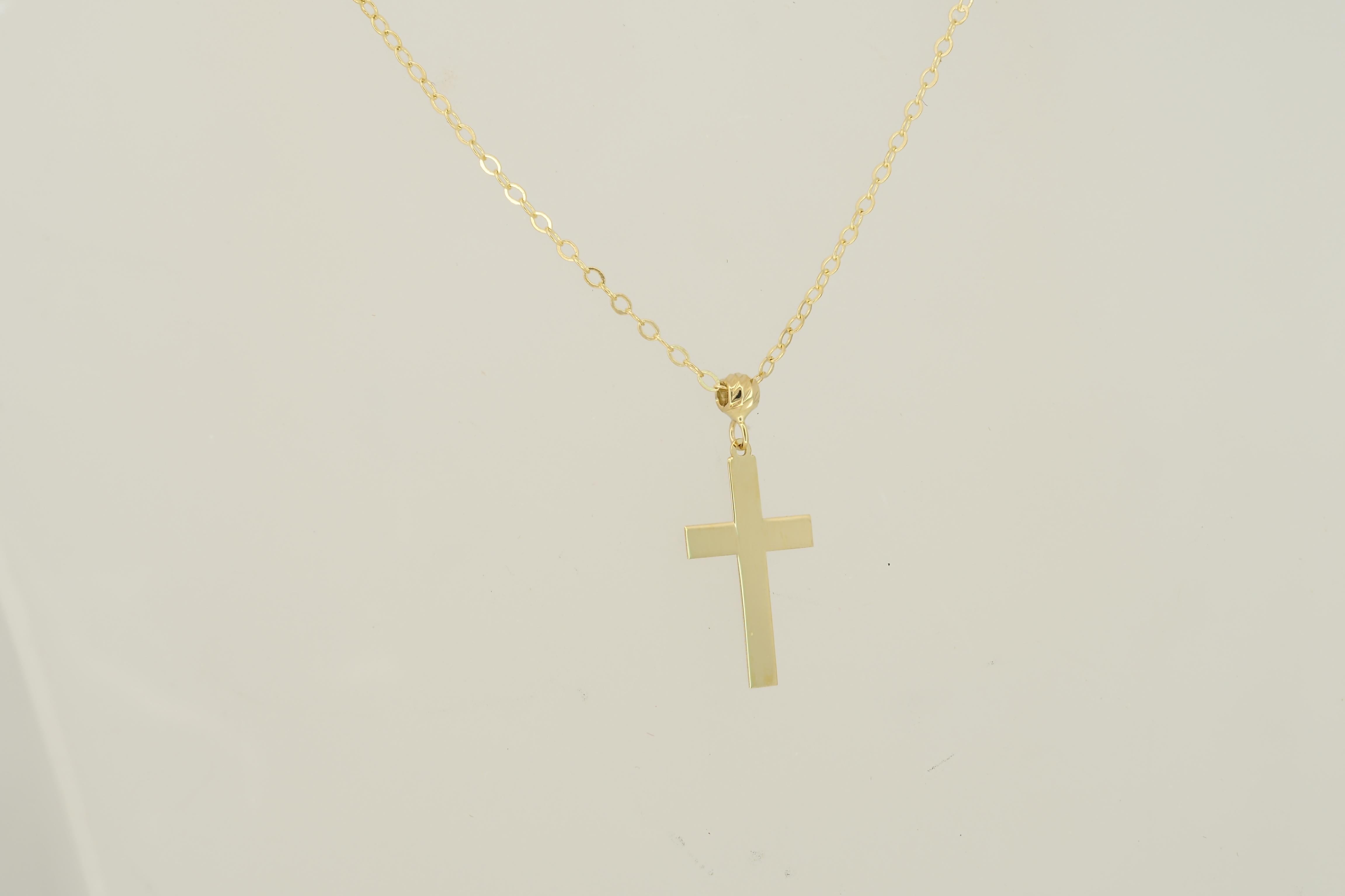 14 Karat Gold Cross Pendant Necklace, Tiny Cross Necklace 3