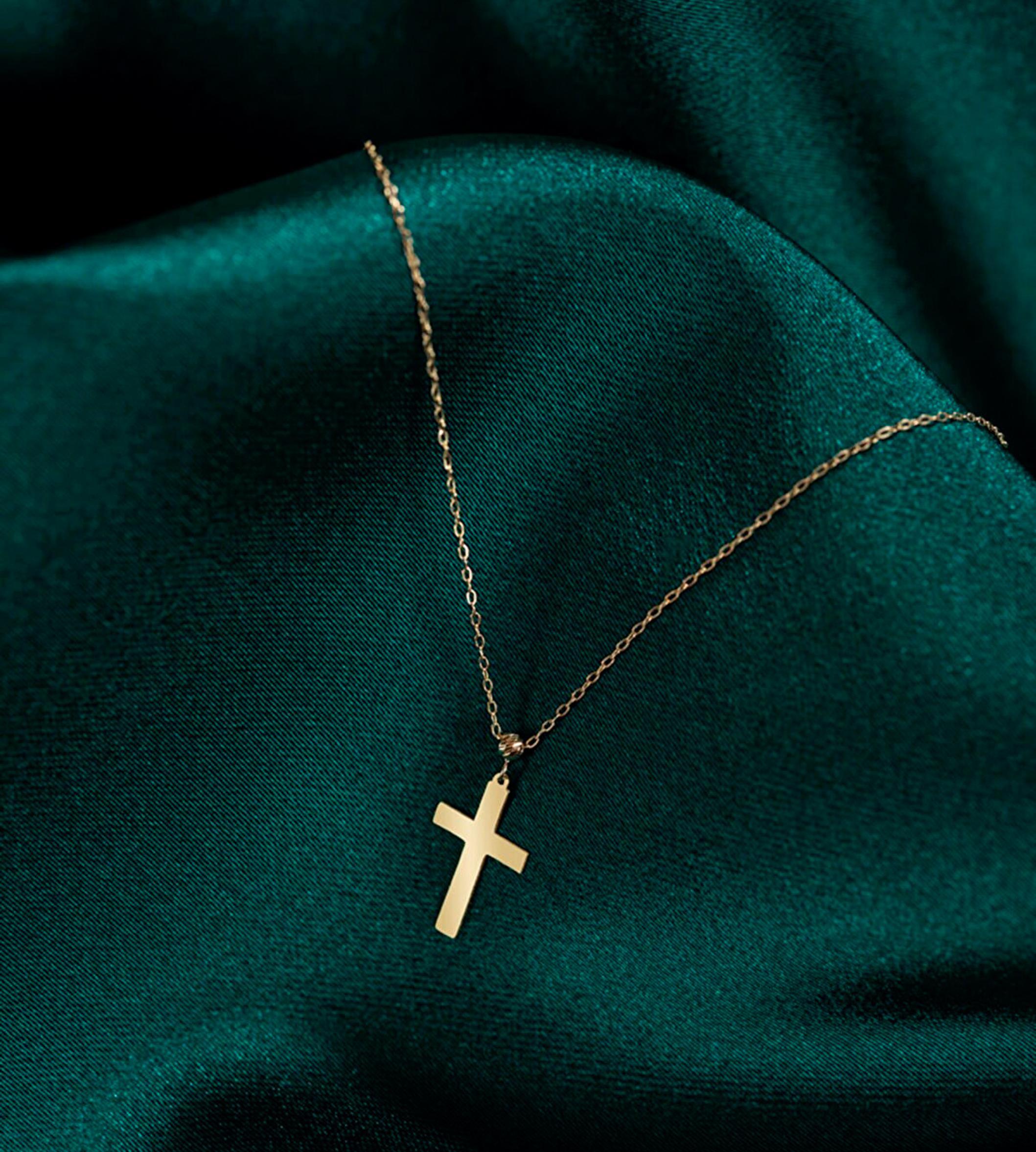 14 Karat Gold Kreuz-Anhänger-Halskette, Zinn-Kreuz-Halskette im Zustand „Neu“ im Angebot in Istanbul, TR