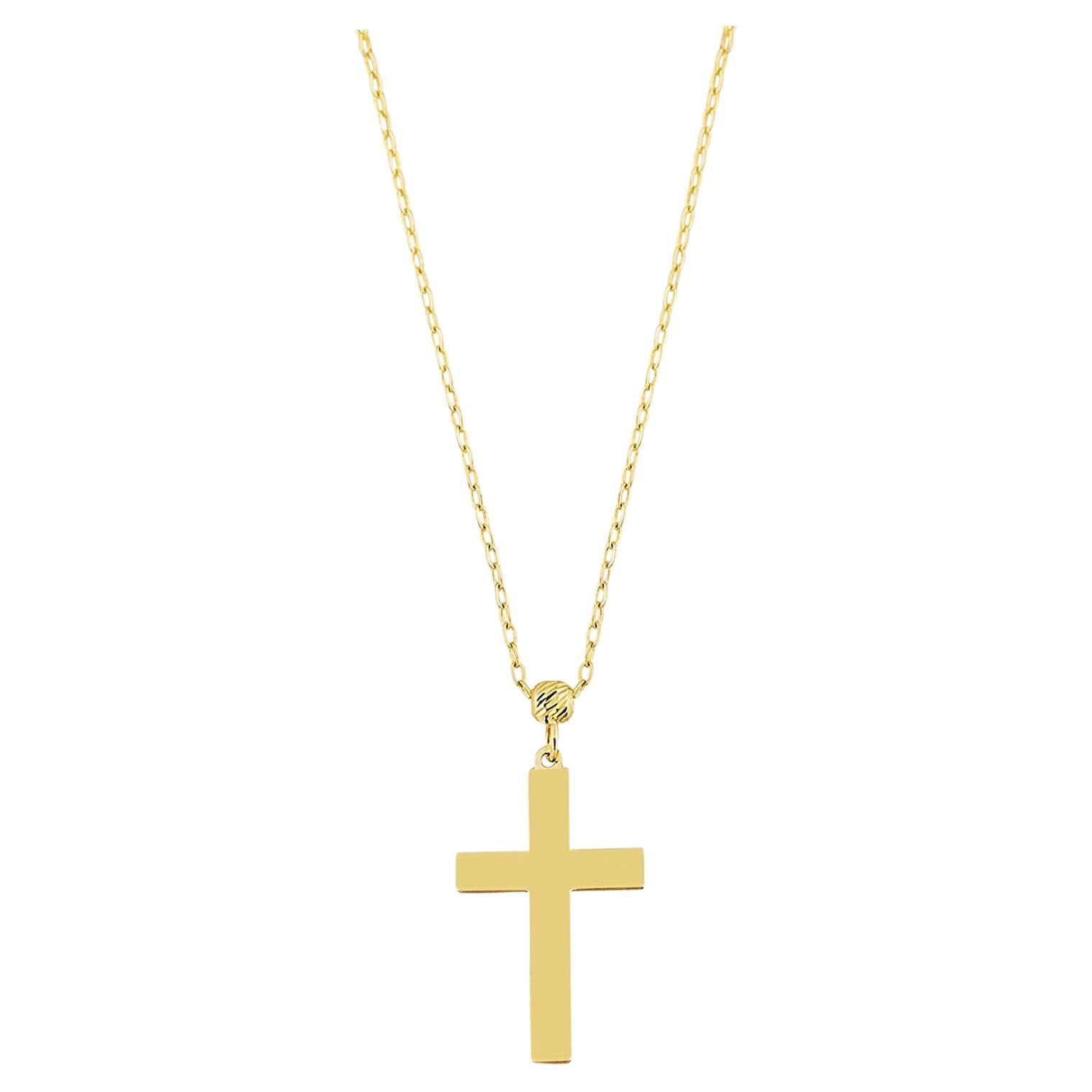 14 Karat Gold Cross Pendant Necklace, Tiny Cross Necklace For Sale