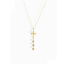 14 Karat Gold Cross Shaped Charm Necklace, Cross Pendant Necklace