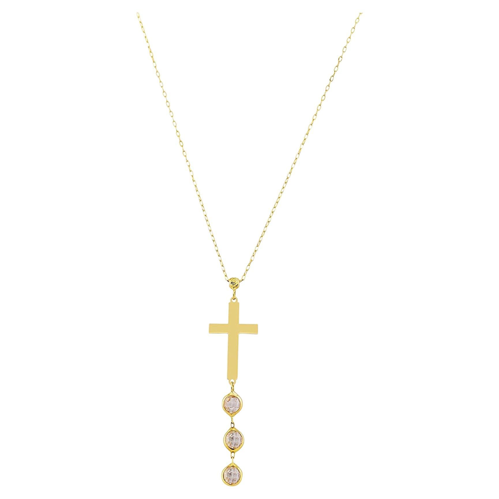 14 Karat Gold Cross Shaped Charm Necklace, Cross Pendant Necklace