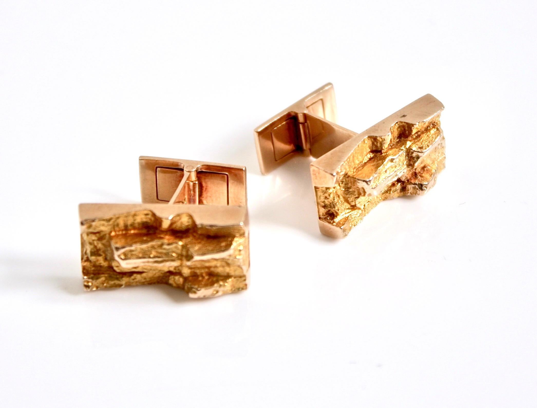 14 Karat Gold Cufflinks Designed by Bjorn Weckstrom, Finland 1