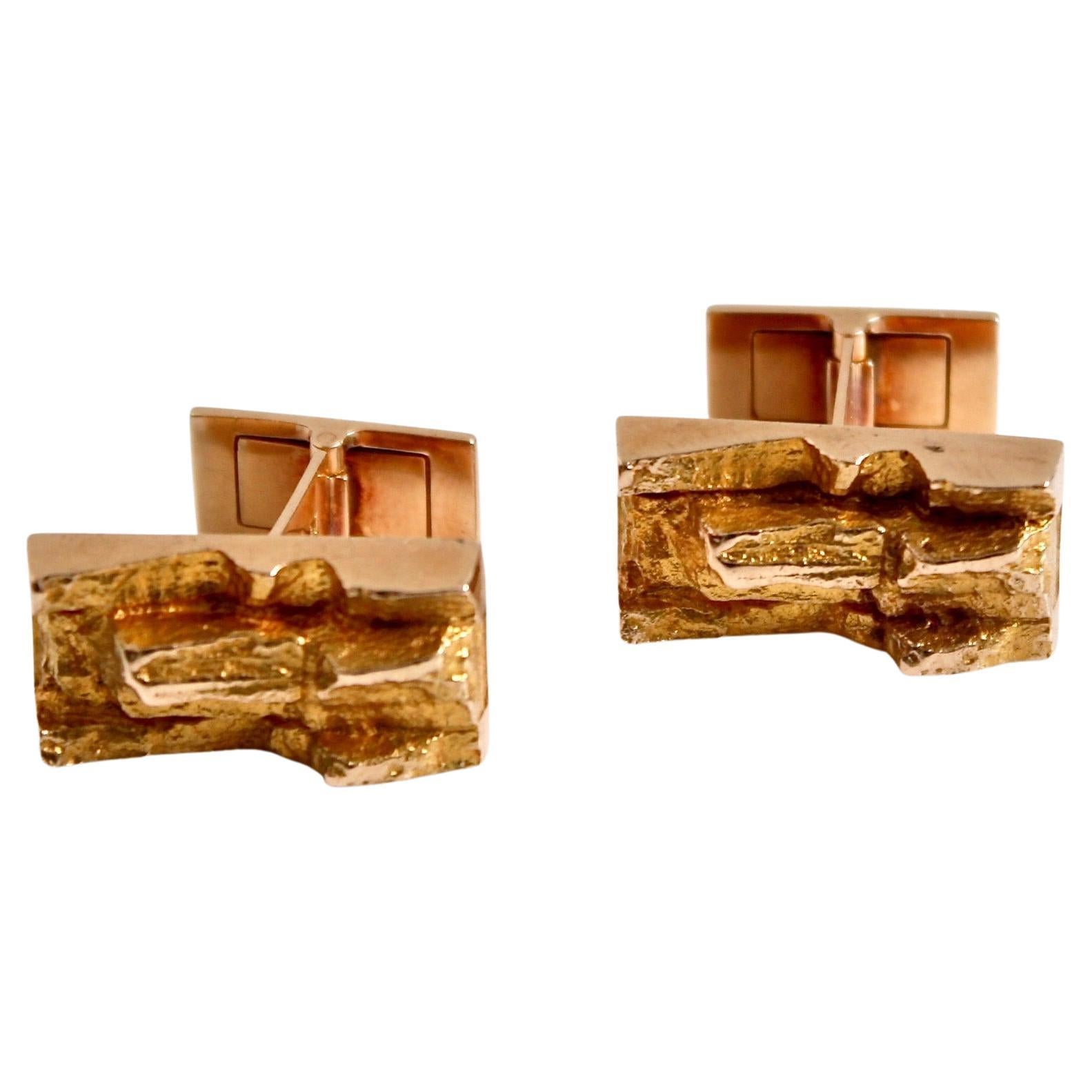 14 Karat Gold Cufflinks Designed by Bjorn Weckstrom, Finland