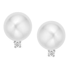 14 Karat Gold Cultured Freshwater Pearl and 1/10 Carat TDW Diamond Stud Earrings