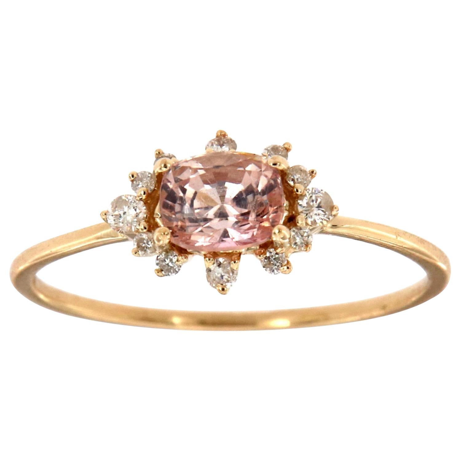 14 Karat Gold Cushion Pink Sapphire and Diamond Halo Ring Center 3/4 Carat