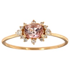 Bague en or 14 carats avec saphir rose coussin et halo de diamants au centre 3/4 carats