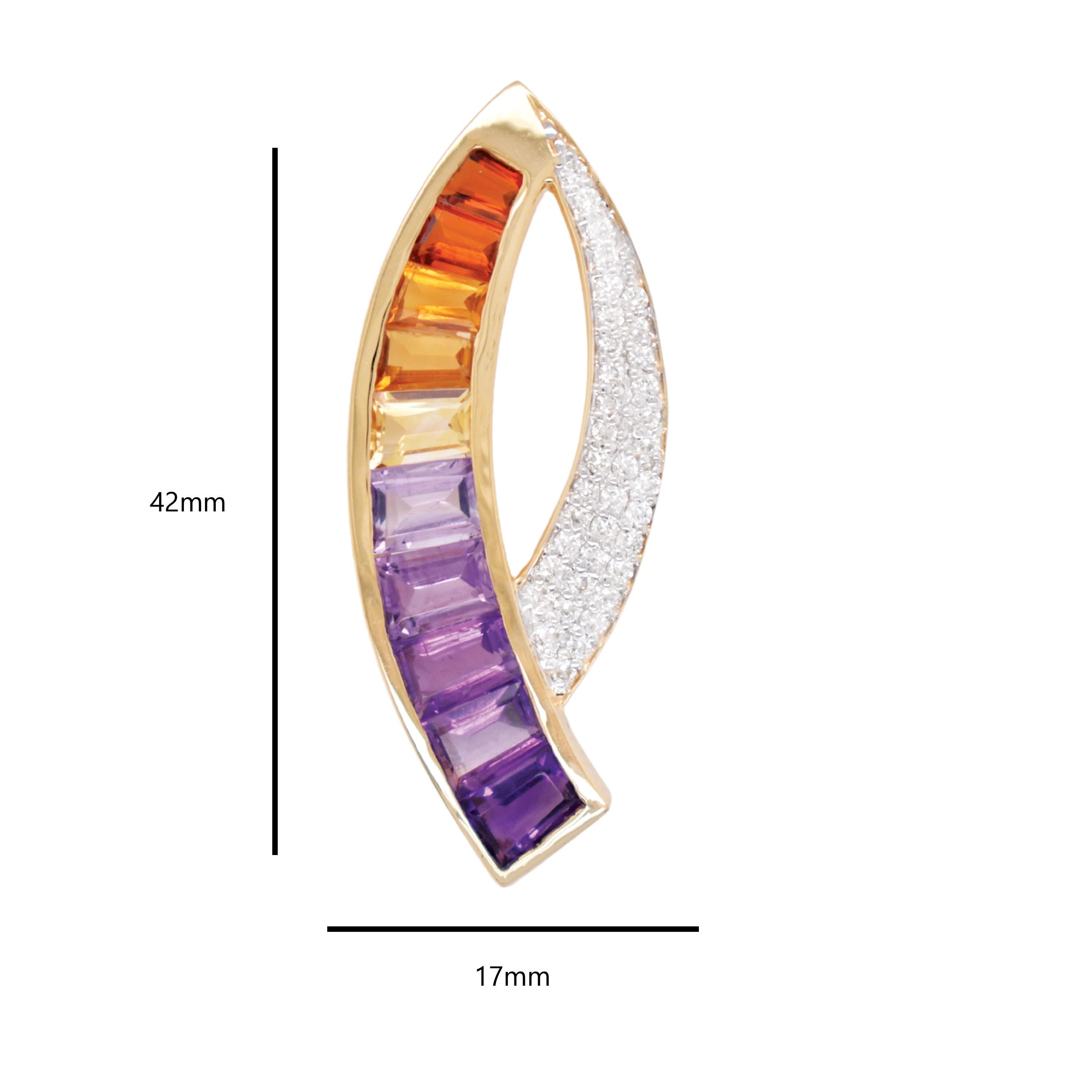 Taille baguette Boucles d'oreilles en or 14 carats avec pendentif baguette en diamant Amétrine en vente
