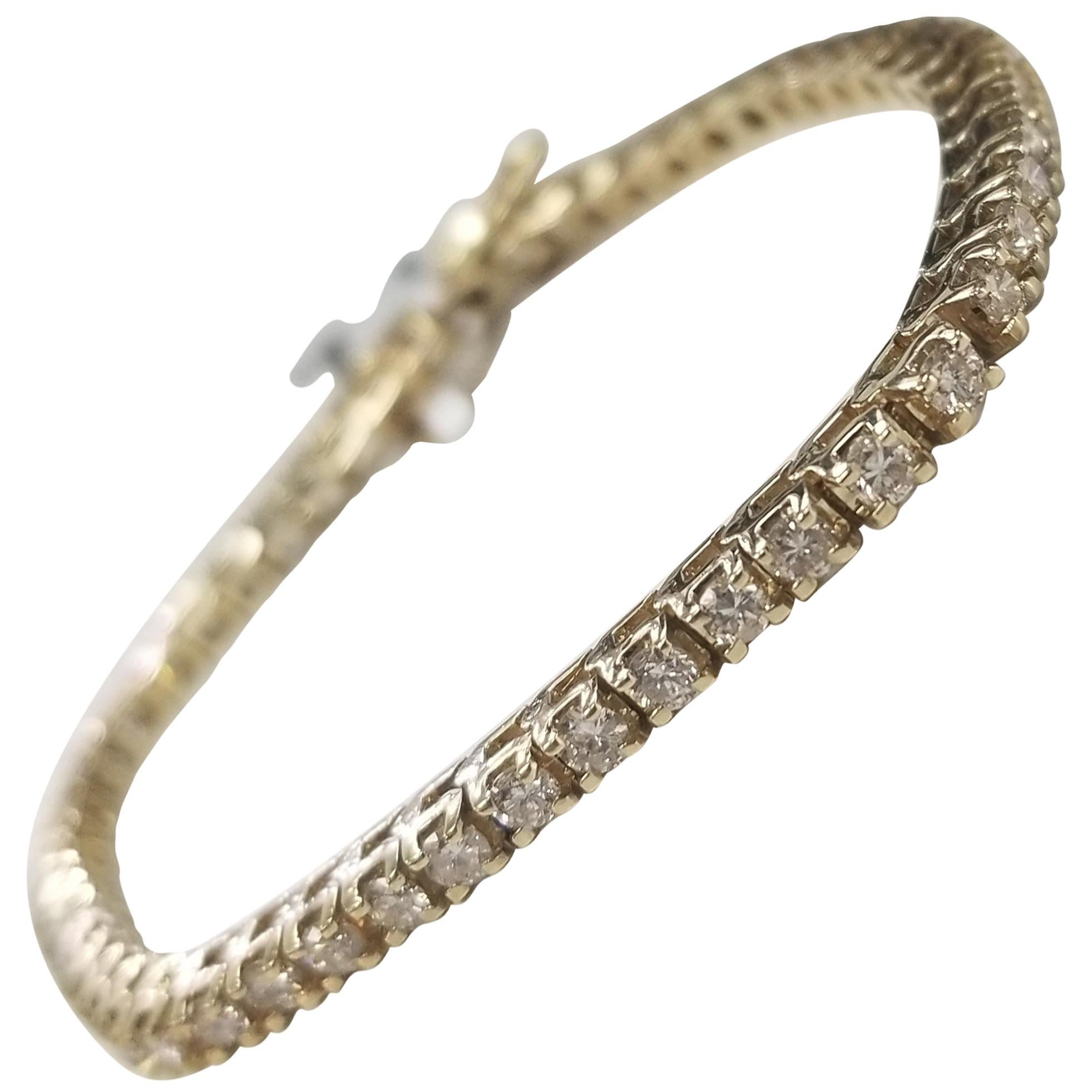 14 Karat Gold Custom Made Tennis Bracelet with 54 Round Diamonds 3.24 Carat