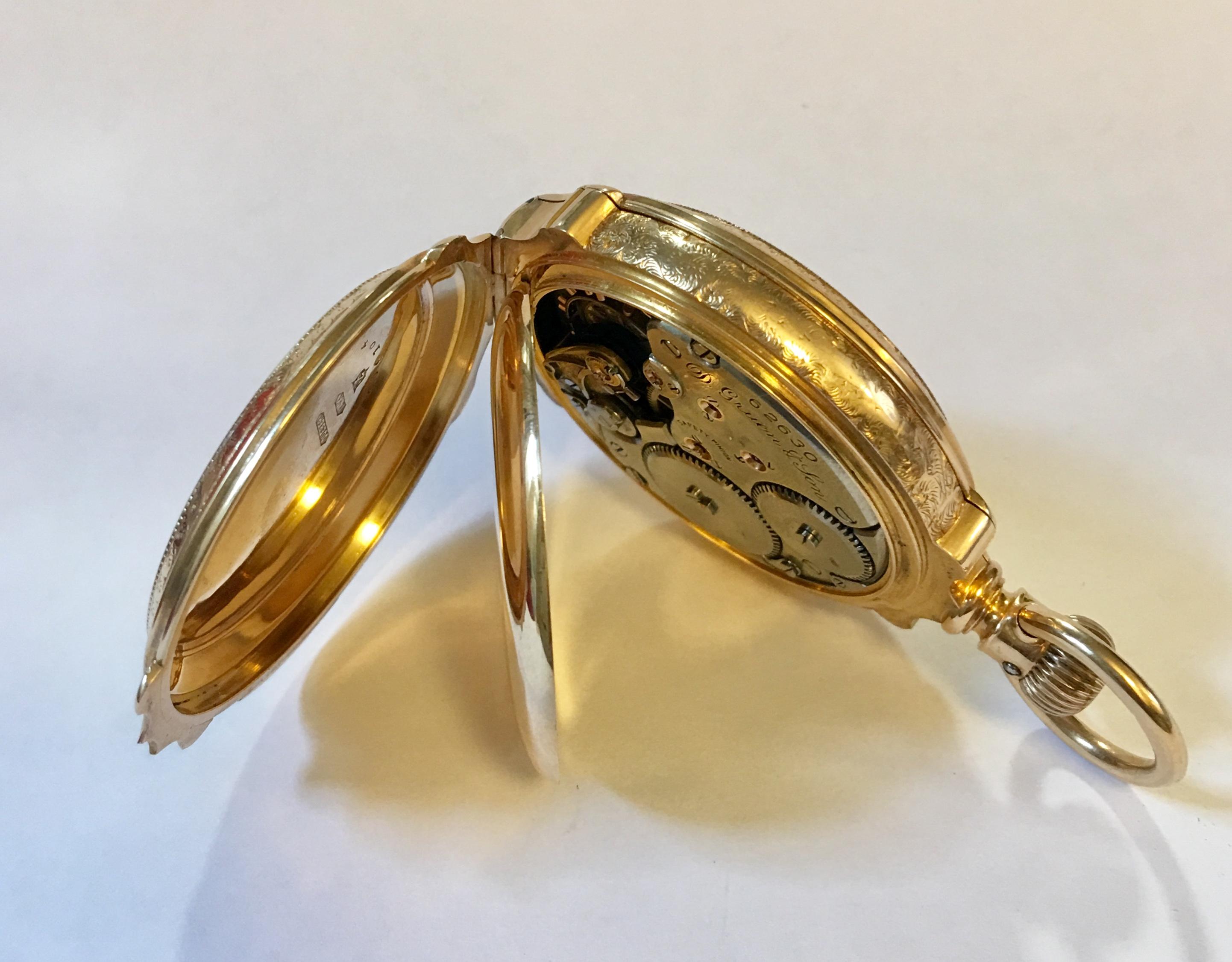 Antique 14 Karat Gold D.Gruen & Son 53mm Pocket Watch In Good Condition In Carlisle, GB