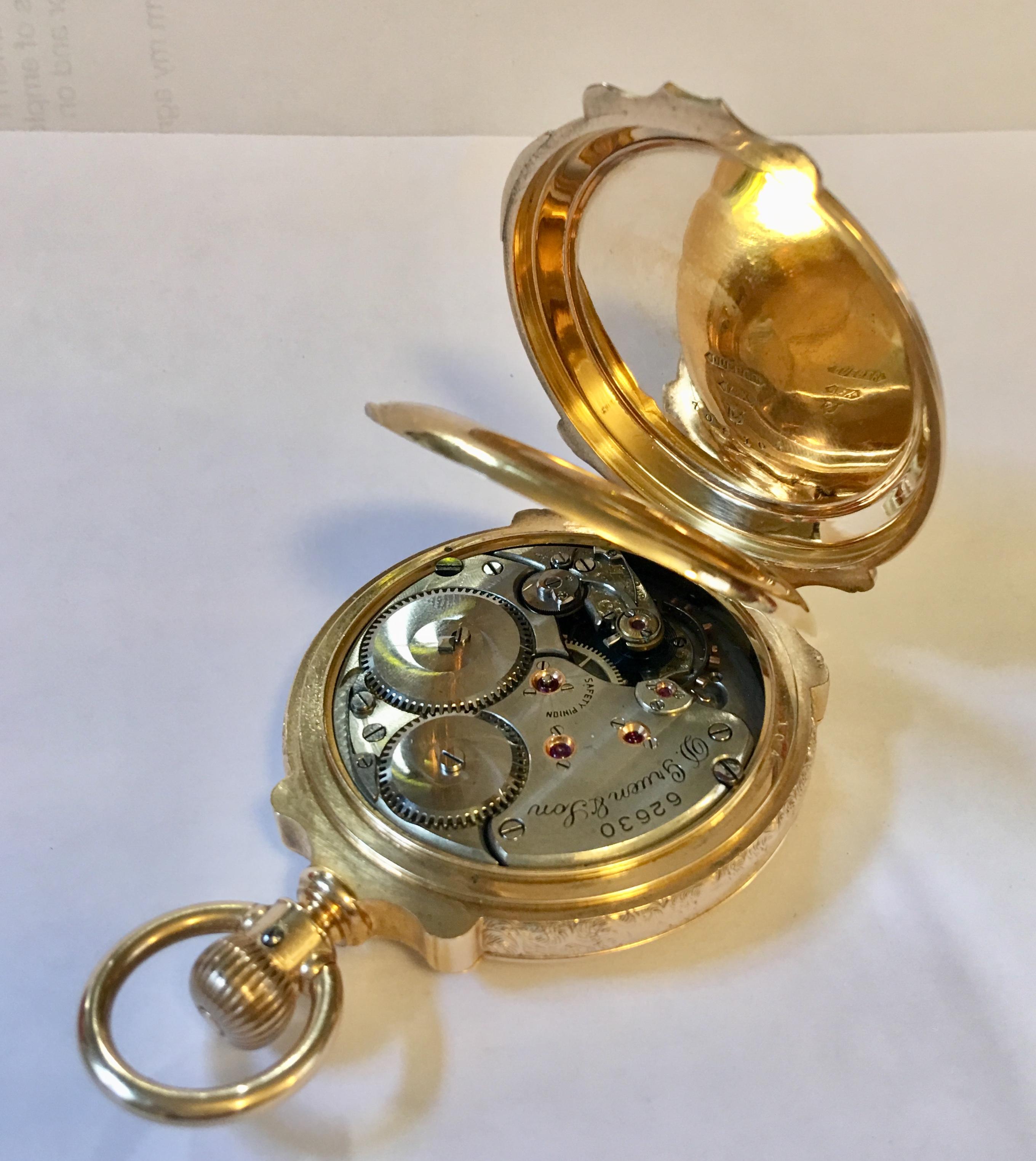 Women's or Men's Antique 14 Karat Gold D.Gruen & Son 53mm Pocket Watch
