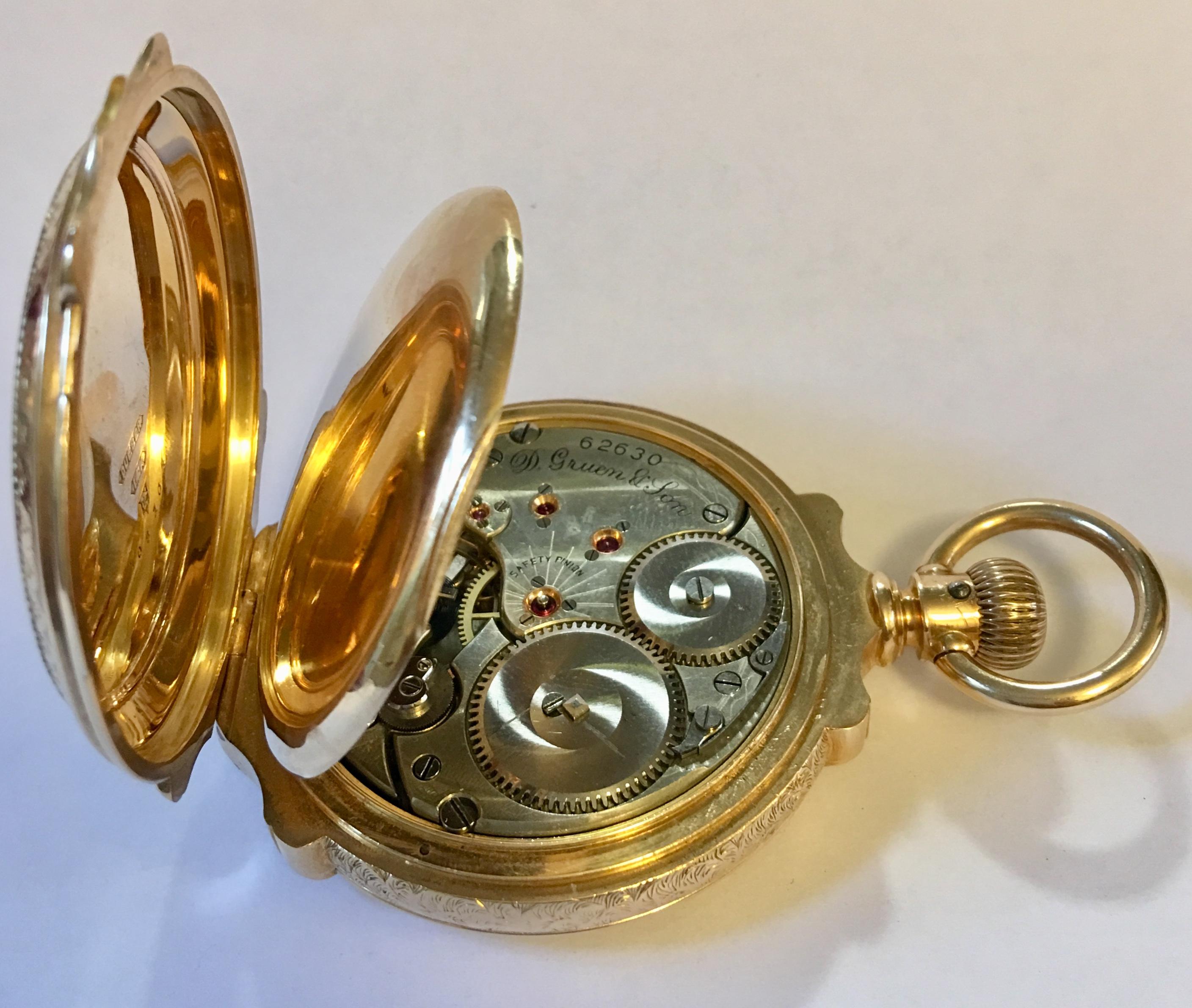 Antique 14 Karat Gold D.Gruen & Son 53mm Pocket Watch 1