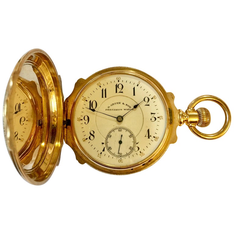 Antique 14 Karat Gold D.Gruen and Son 53mm Pocket Watch at 1stDibs