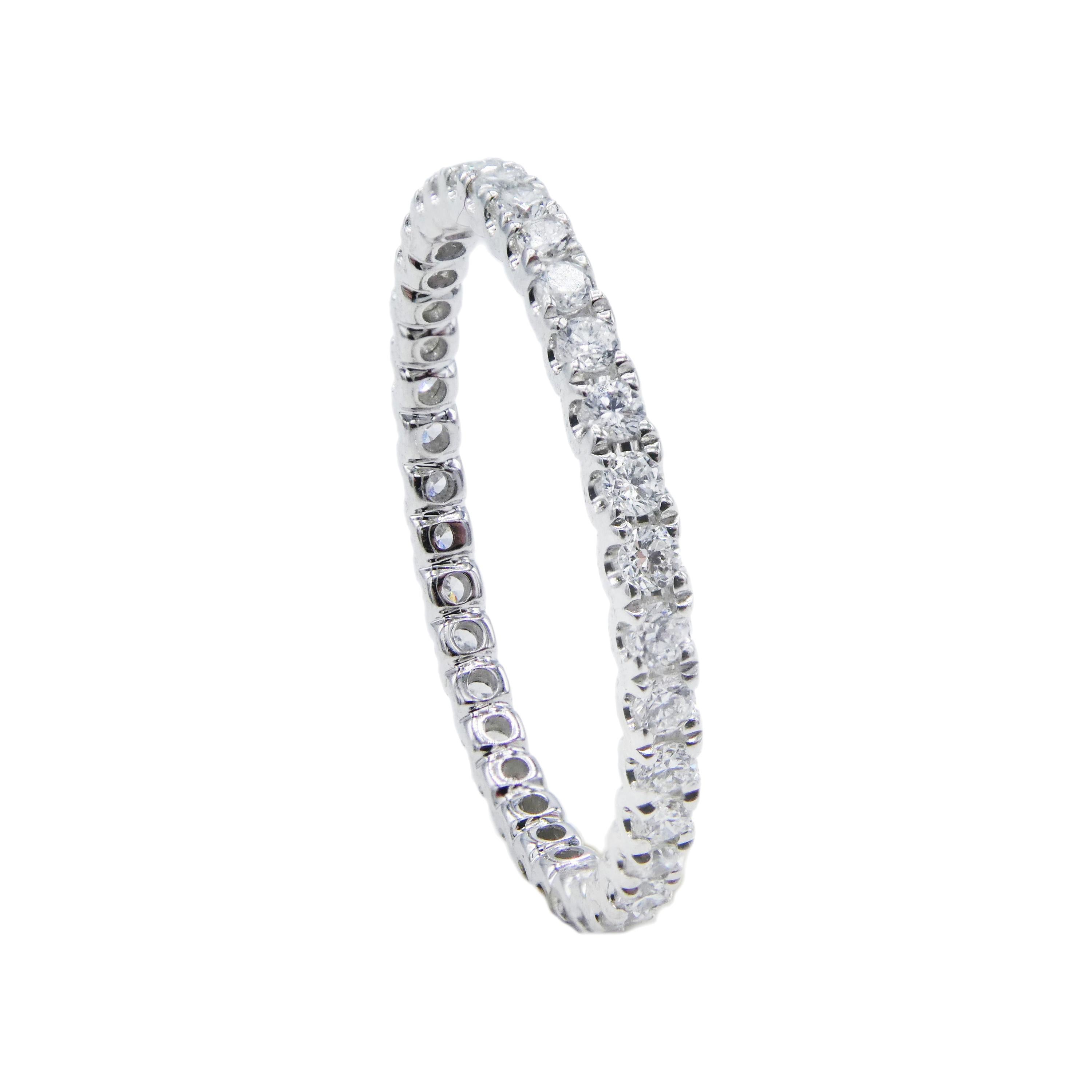 14 Karat Gold Natural Diamond 0.44 Carat Eternity Band White Thin Stackable Ring