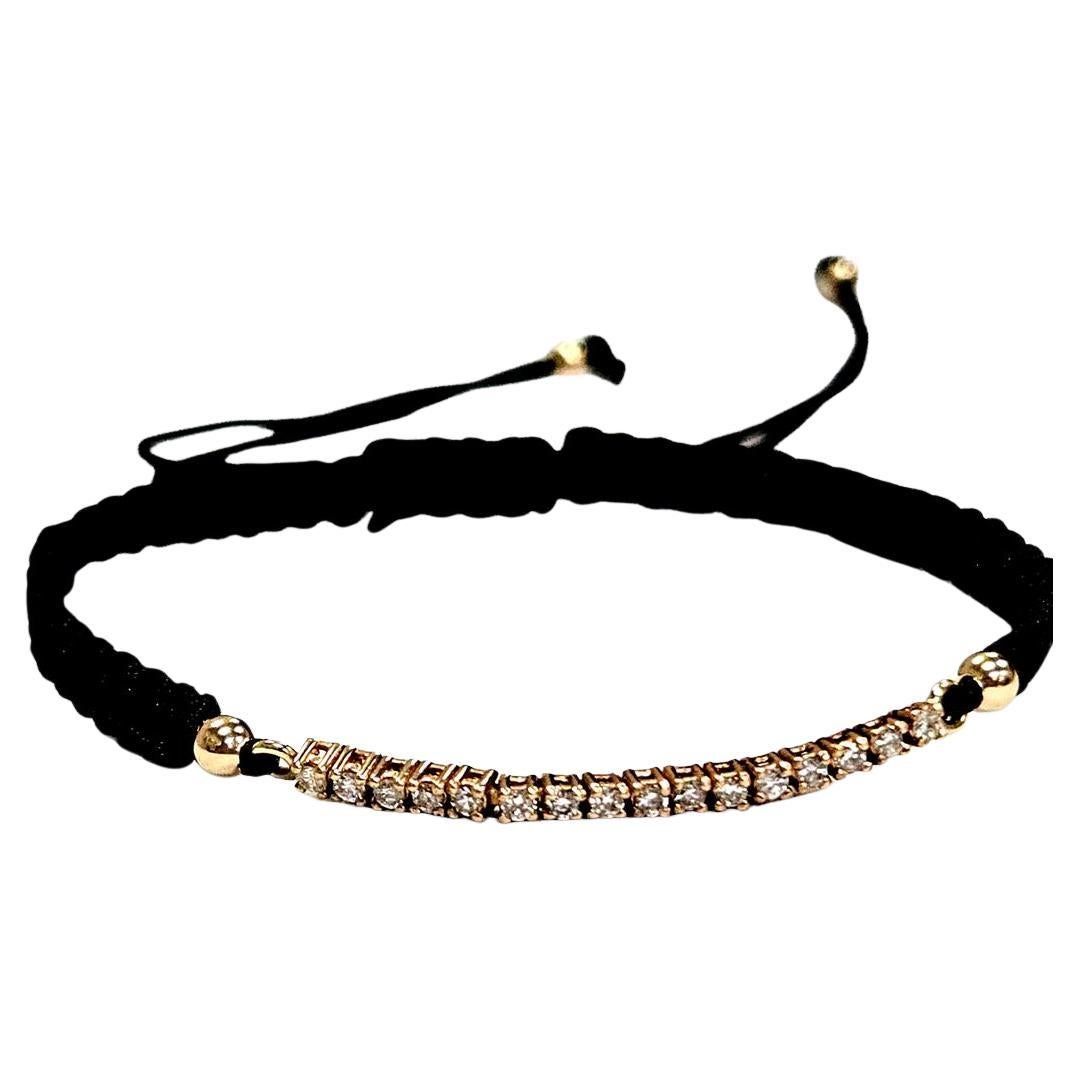 14 Karat Gold Diamond Adjustable Unisex Bracelet, Black Cord, Accessible Luxury