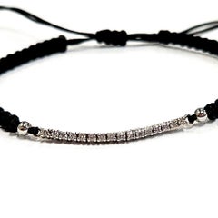 14 Karat Gold Diamond Adjustable Unisex Bracelet, Black Cord, Accessible Luxury