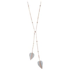 14 Karat Gold Diamond and Grey Moonstone Leaf Bolo Necklace
