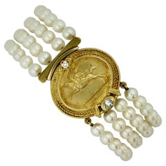 14 Karat Gold, Diamond and Pearl Bracelet