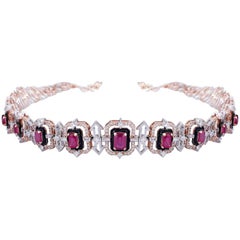 14 Karat Gold, Diamond and Ruby Necklace-Choker with Earrings