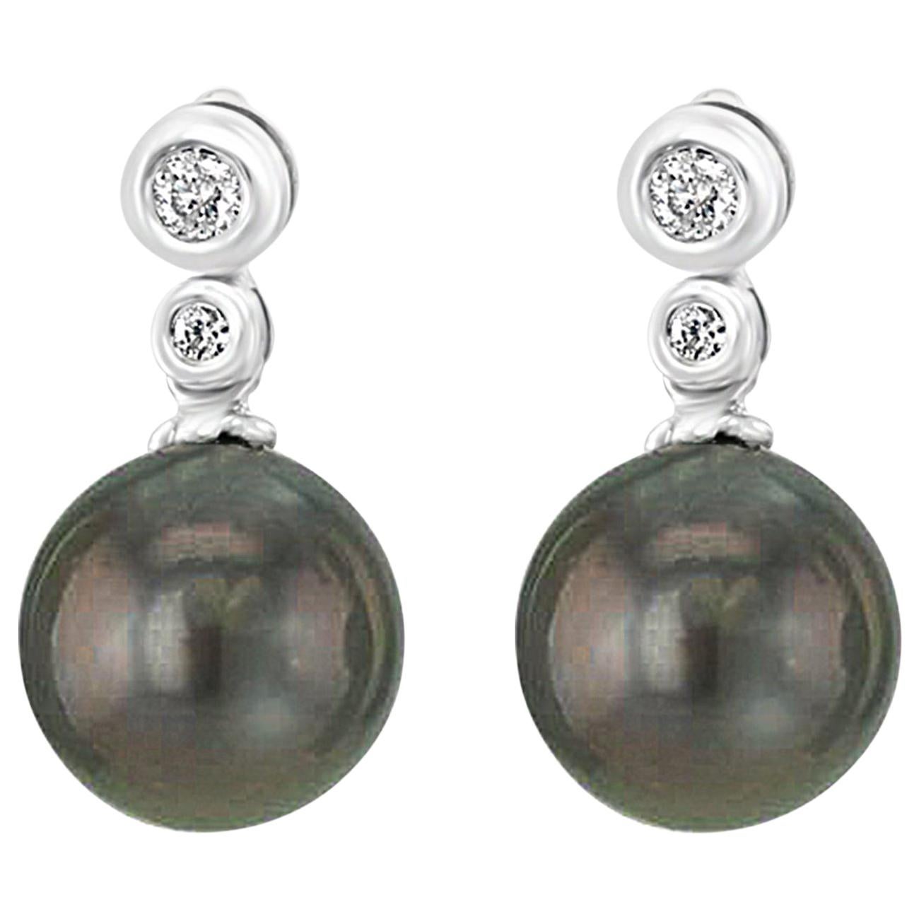 14 Karat Gold Diamond and South Sea Tahitian Convertible Cultured Pearl Earrings For Sale