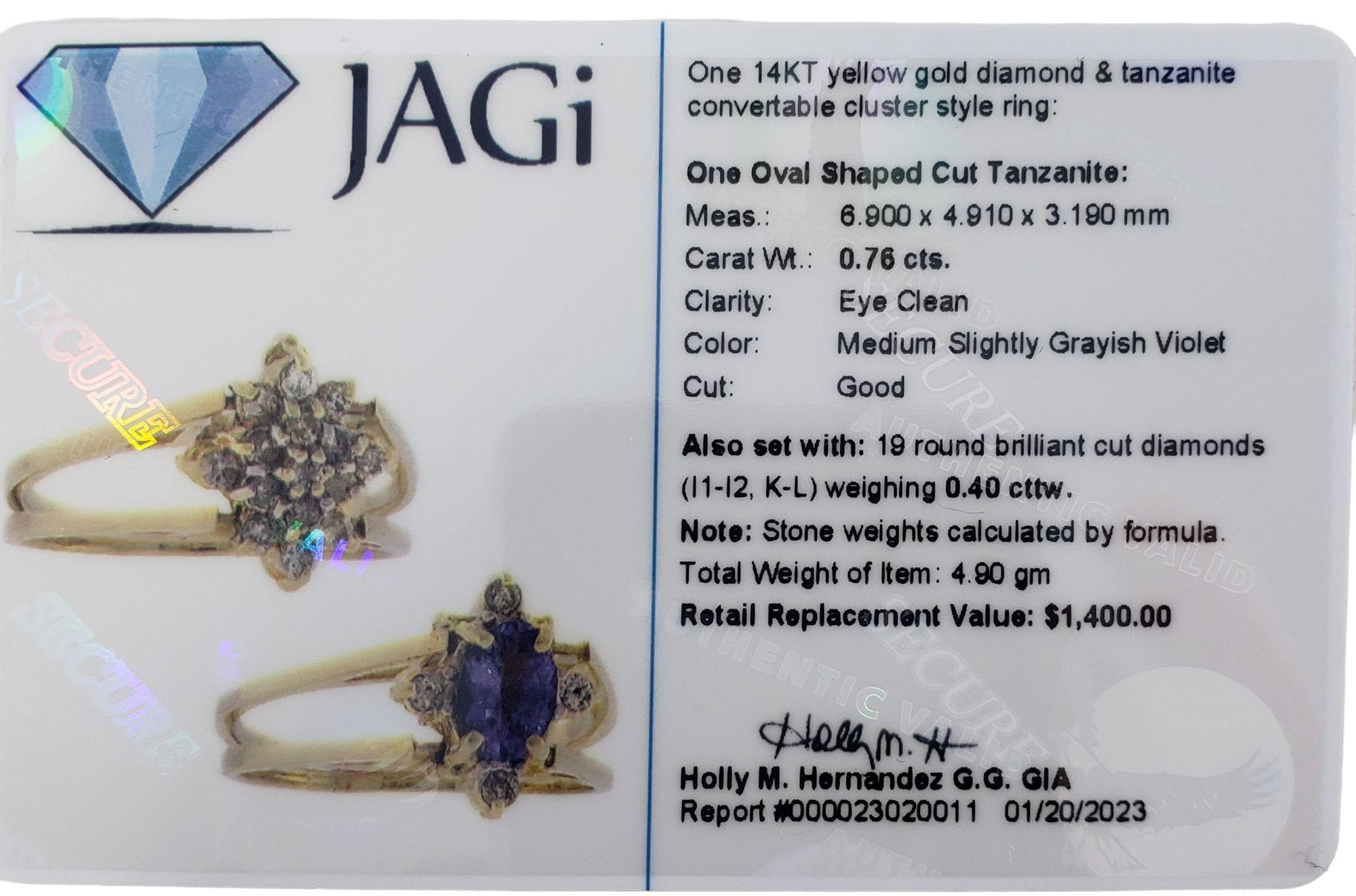 Oval Cut 14 Karat Gold Diamond and Tanzanite Reversible Ring JAGi Certifi ed