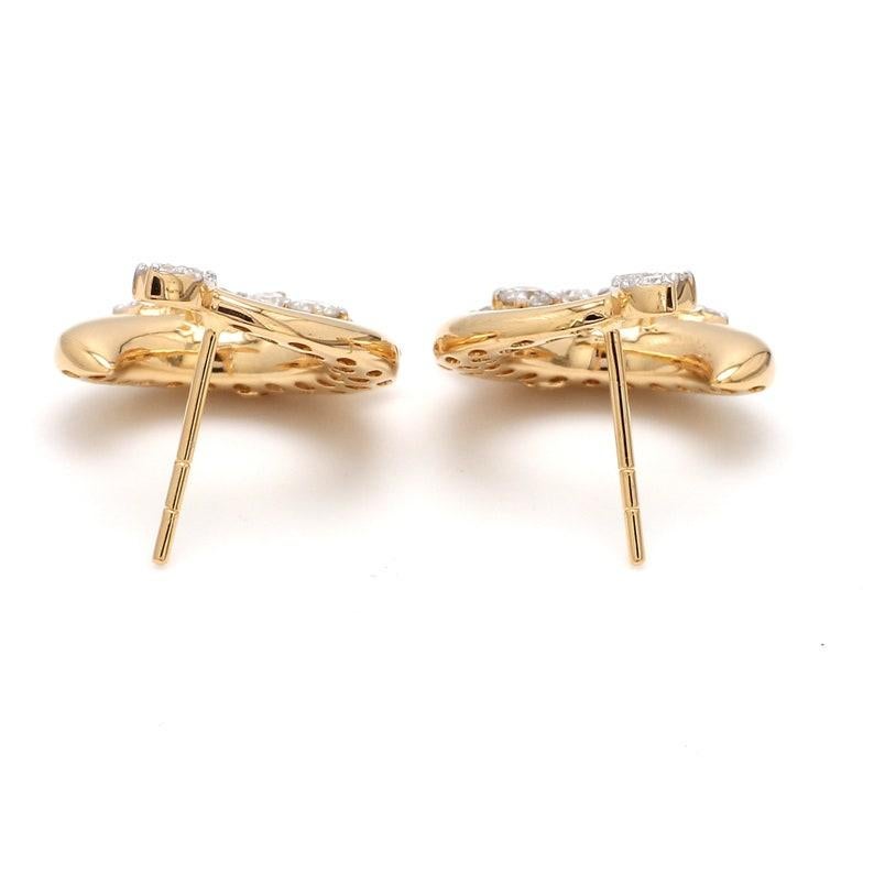 Mixed Cut 14 Karat Gold Diamond Crescent Earrings For Sale