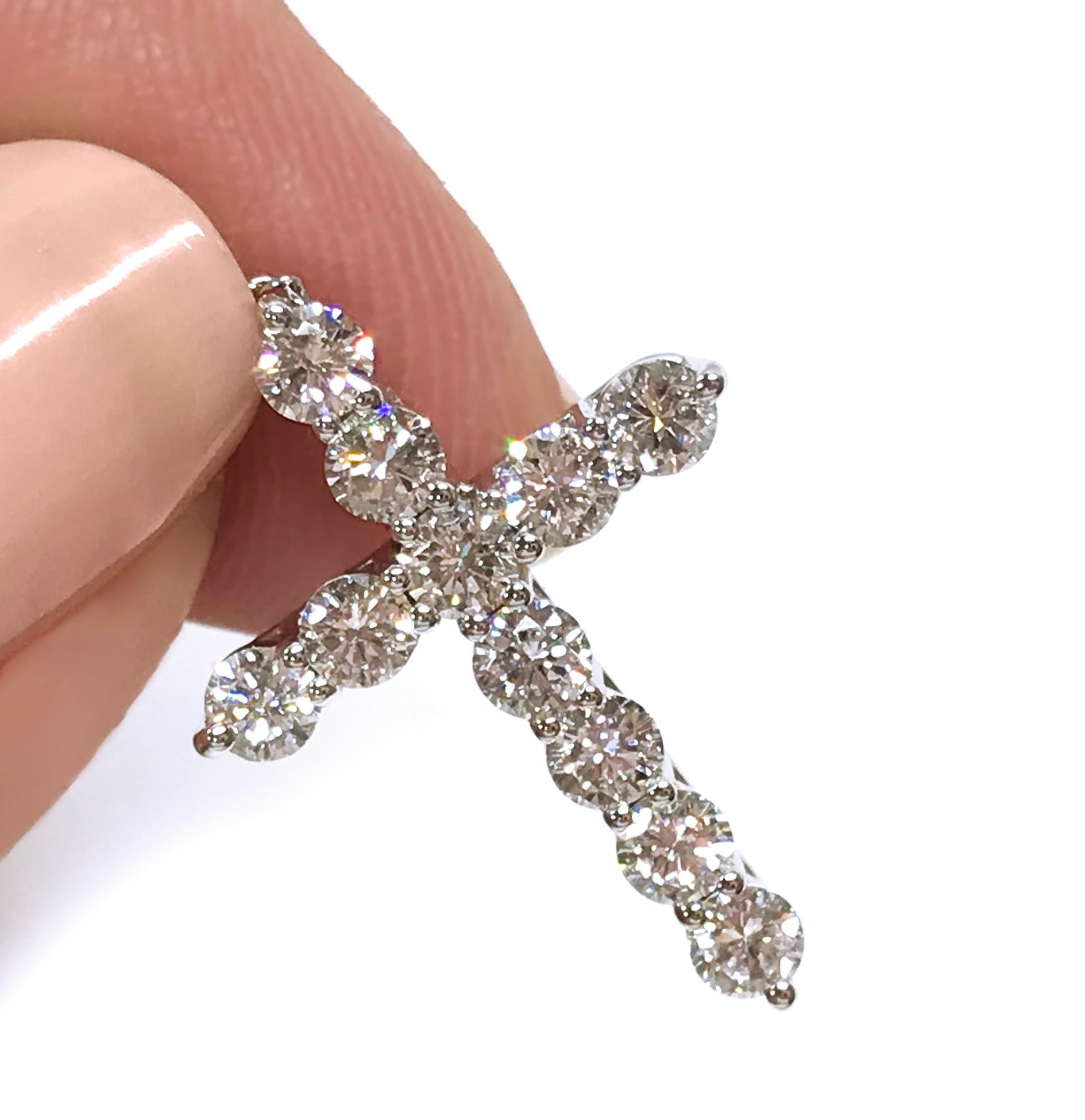 Women's or Men's 14 Karat Gold Diamond Cross Pendant, 0.81 Carat For Sale