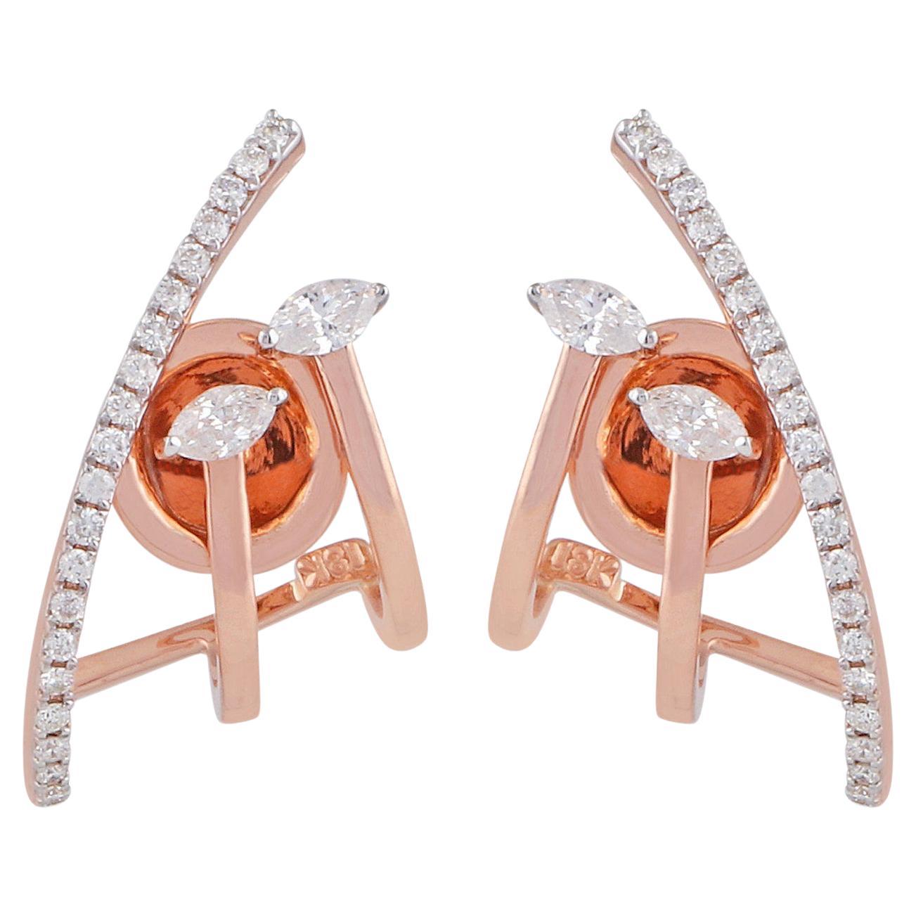 14 Karat Gold Diamond Ear Cuff Stud Earrings
