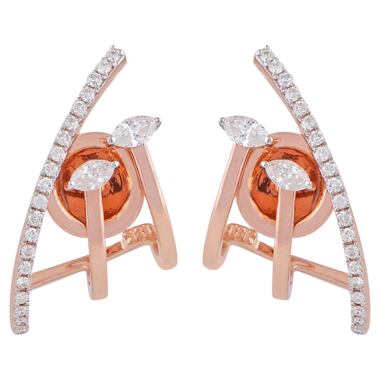 14 Karat Gold Diamond Ear Cuff Stud Earrings For Sale