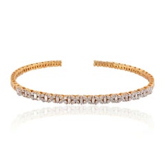 14 Karat Gold Diamond Floral Bangle Bracelet