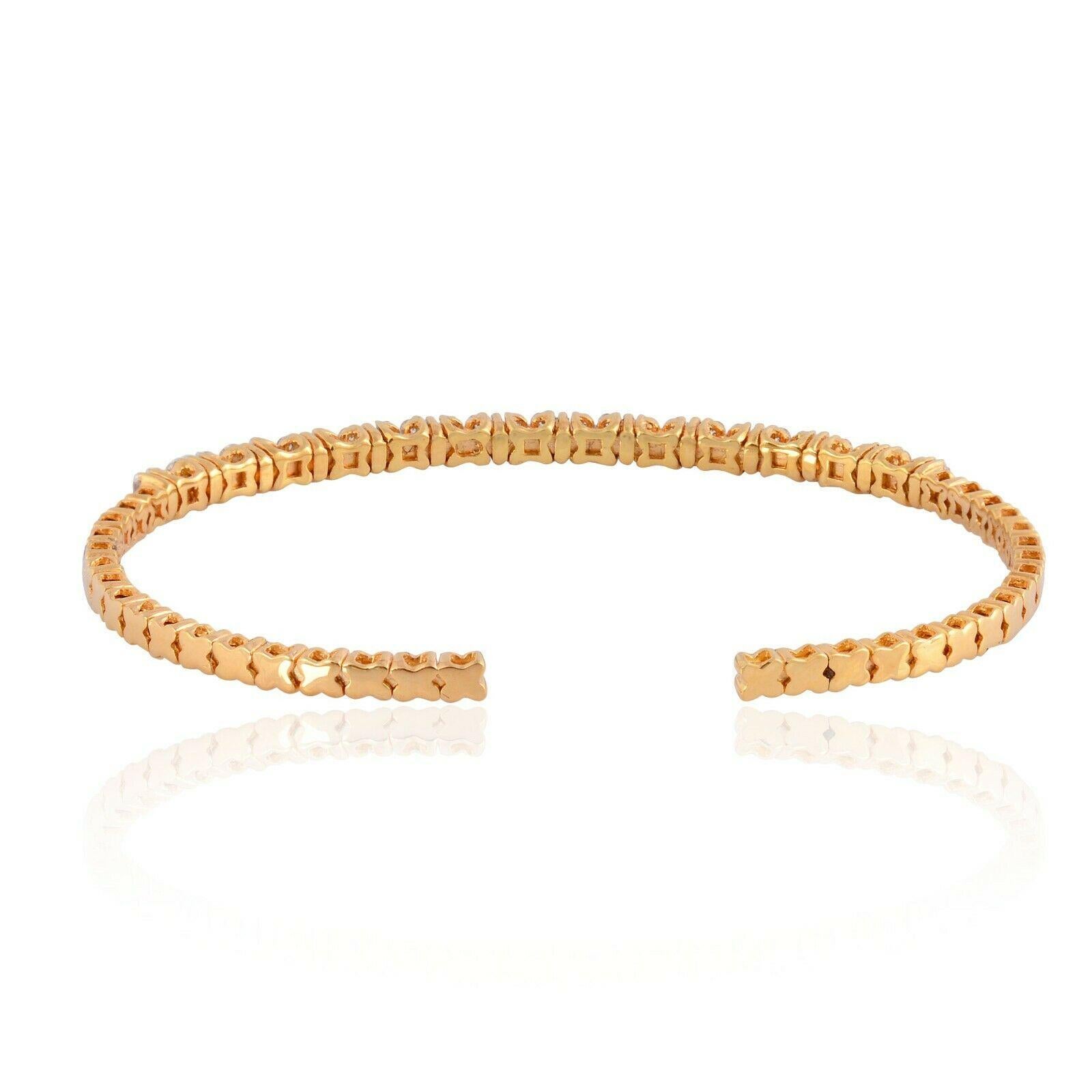 Modern 14 Karat Gold Diamond Floral Bangle Bracelet For Sale