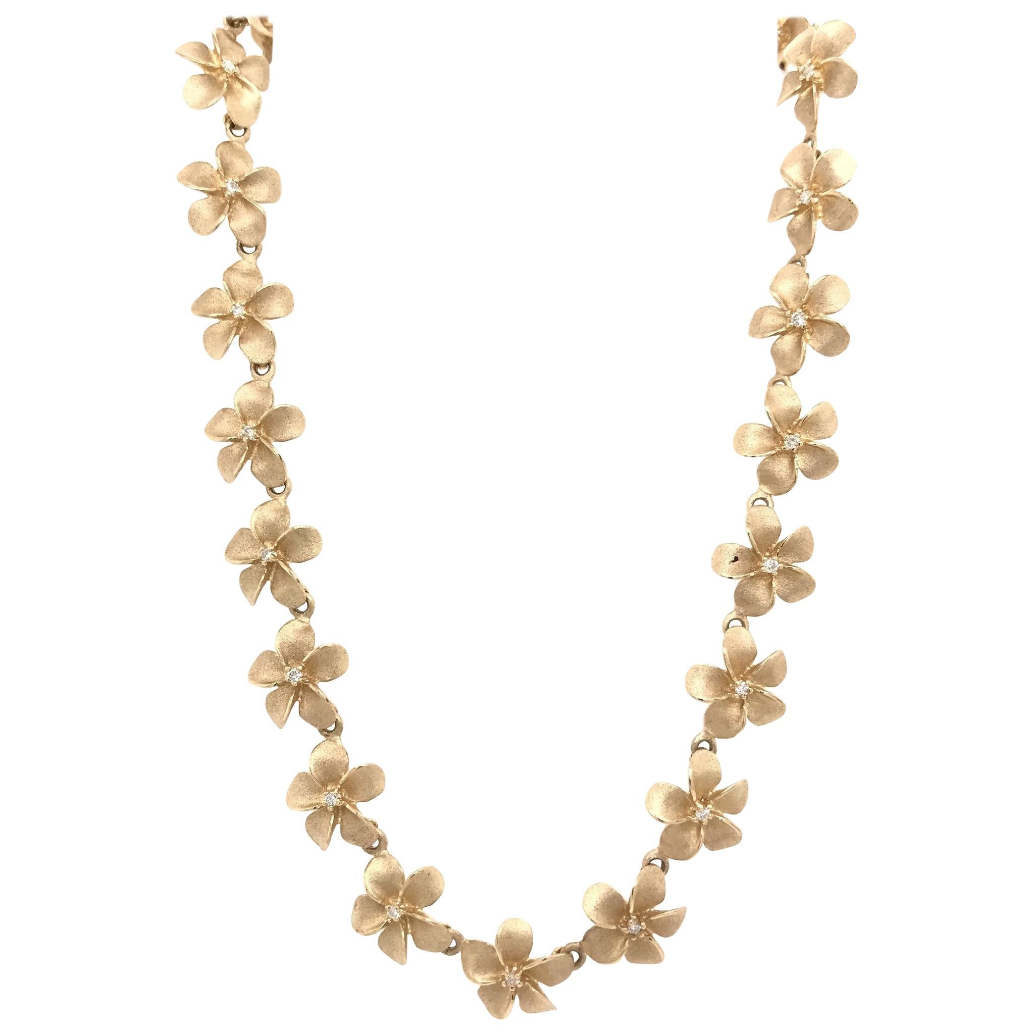 14 Karat Gold Diamond Flower Chain Necklace