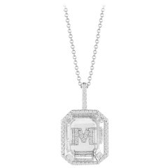 14 Karat Gold Diamond Frame Crystal Quartz Secret Diamond Initial Necklace