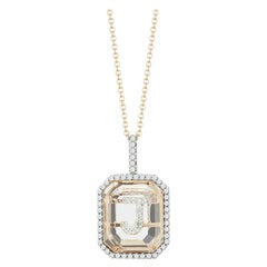 14 Karat Gold Diamond Frame Crystal Quartz Secret Diamond Initial Necklace