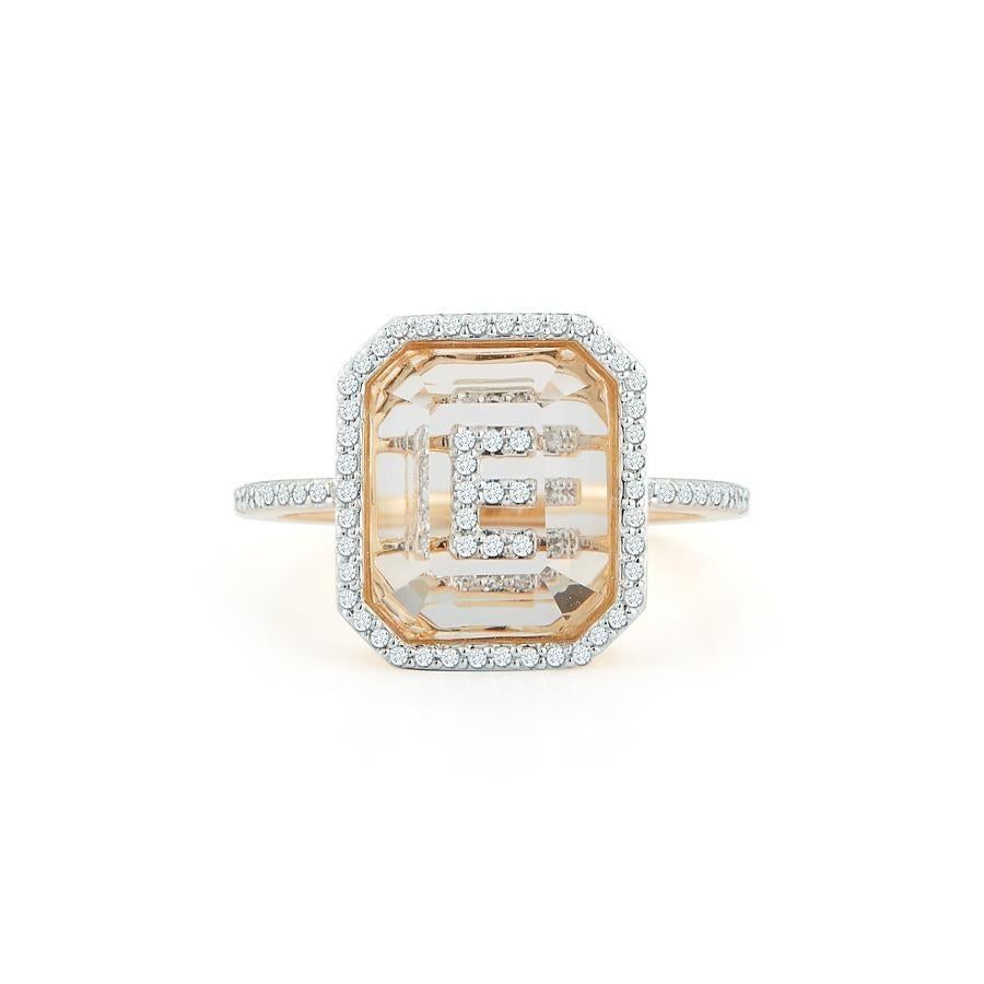 For Sale:  14 Karat Gold Diamond Frame Crystal Quartz Secret Diamond Initial Ring 3