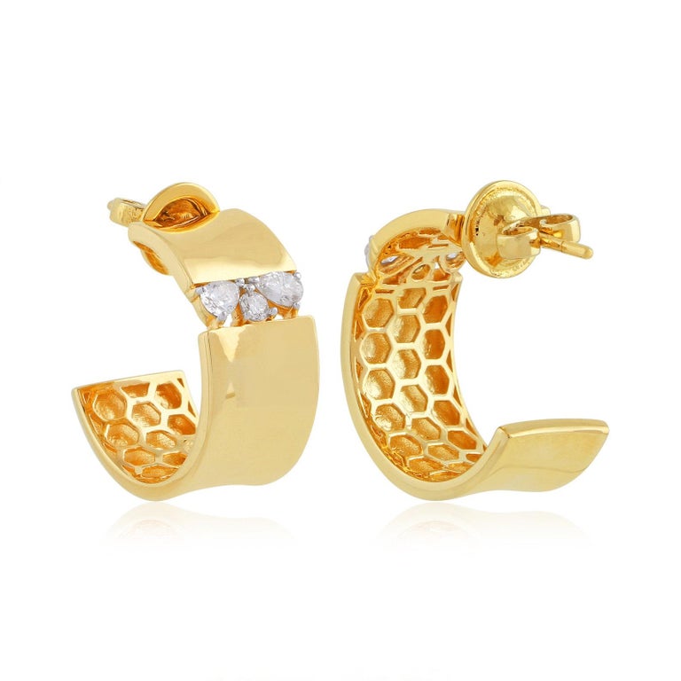 14 Karat Gold Diamond Hoop Earrings For Sale at 1stDibs