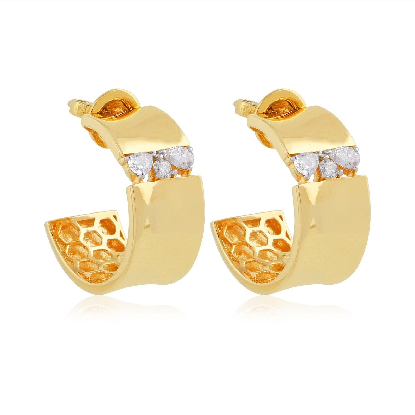 Modern 14 Karat Gold Diamond Hoop Earrings For Sale