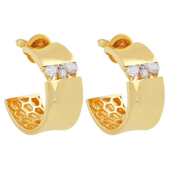 14 Karat Gold Diamond Hoop Earrings For Sale at 1stDibs 14 karat gold