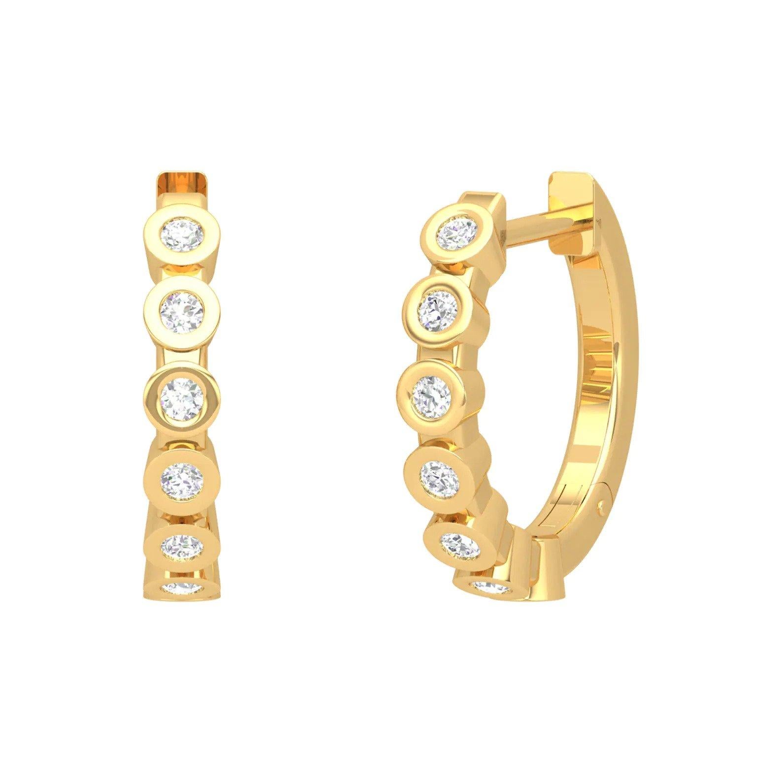 Modern 14 Karat Gold Diamond Huggie Hoop Earrings For Sale