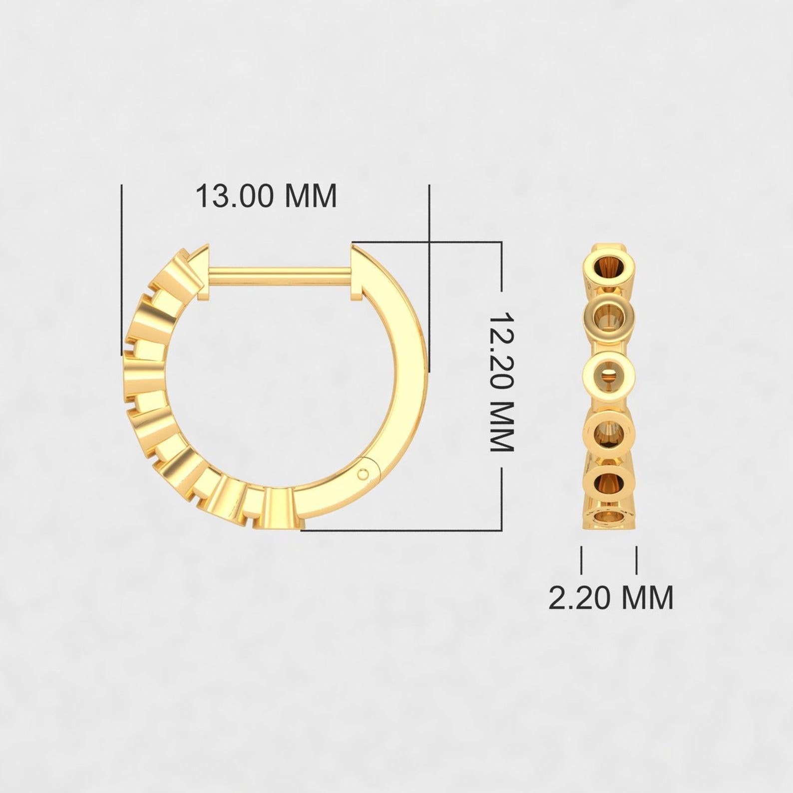 14 Karat Gold Diamond Huggie Hoop Earrings For Sale 1
