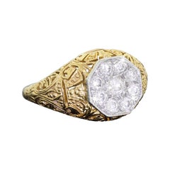 14 Karat Gold and Diamond Kentucky Cluster Fancy Vintage Gypsy Ring