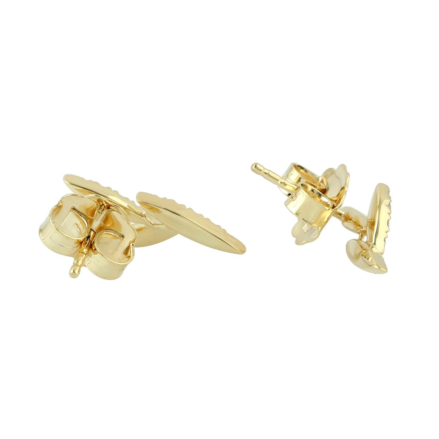 Single Cut 14 Karat Gold Diamond Leaf Stud Earrings For Sale