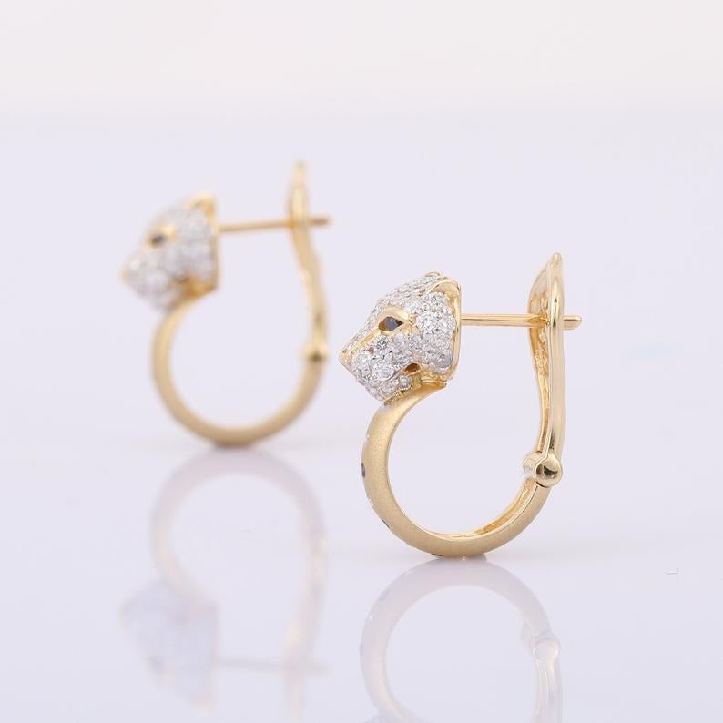 Contemporary 14 Karat Gold Diamond Panther Huggie Hoop Earrings For Sale