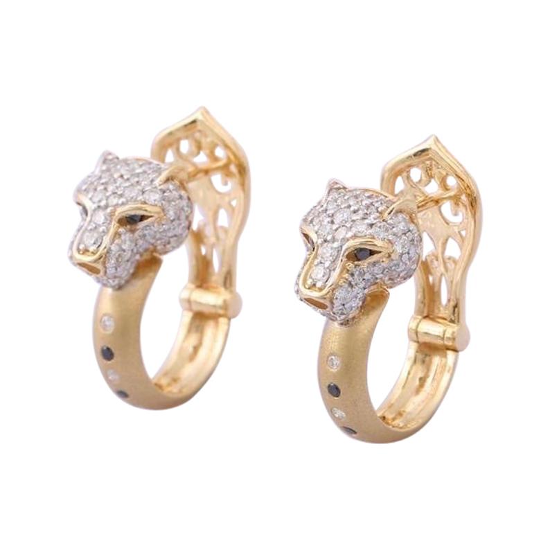 14 Karat Gold Diamond Panther Huggie Hoop Earrings