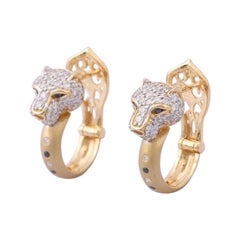 14 Karat Gold Diamond Panther Huggie Hoop Earrings