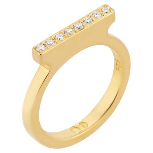 14 Karat Gold Diamond Pave Elevated Bar Ring For Sale