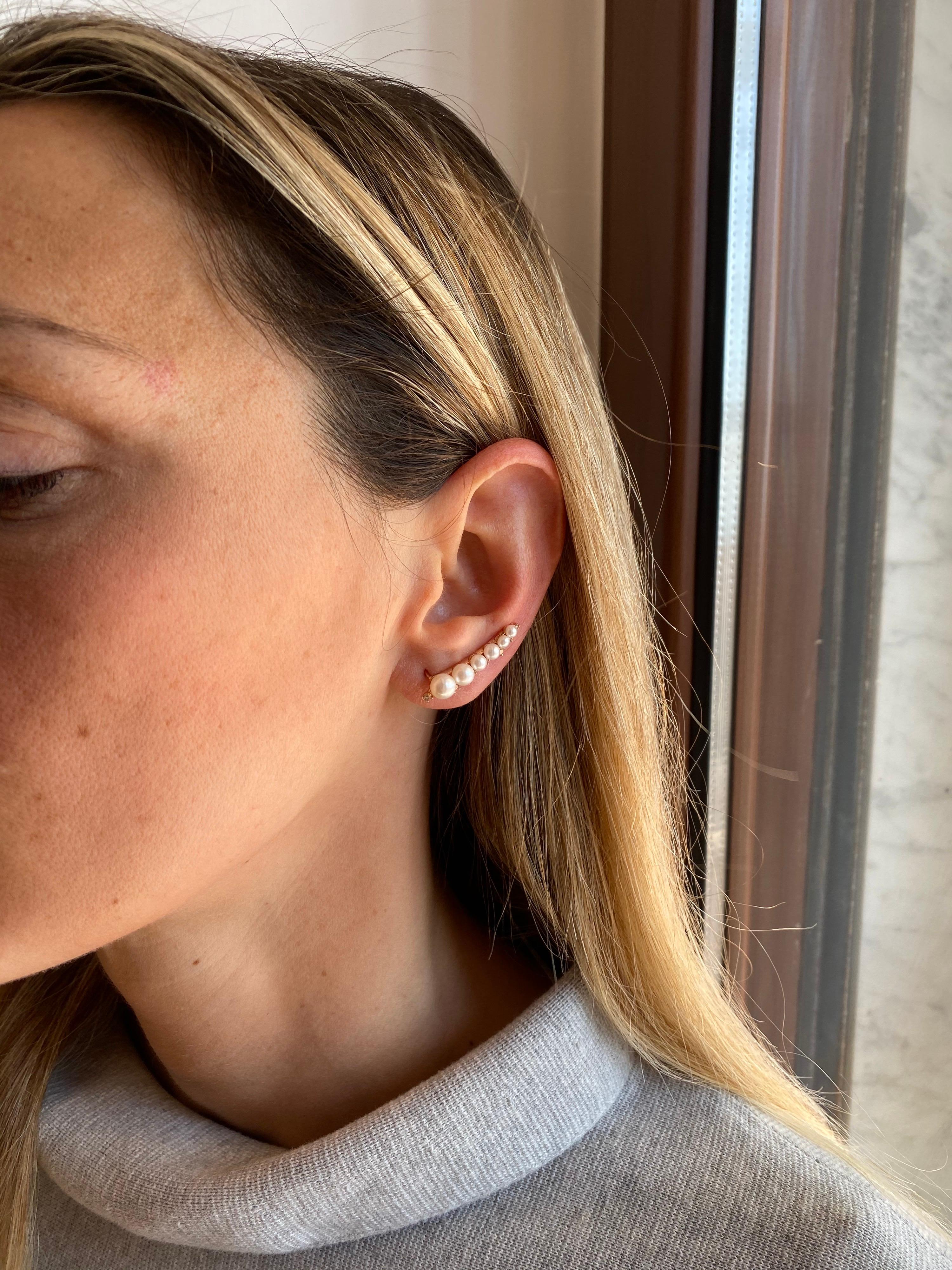 Orecchino con perle e diamanti in oro 14 carati in vendita 4