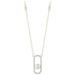 14 Karat Gold Diamond Pearl Track Necklace