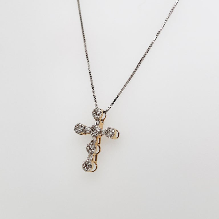 14 Karat Gold and Diamond Pendant Cross For Sale at 1stDibs