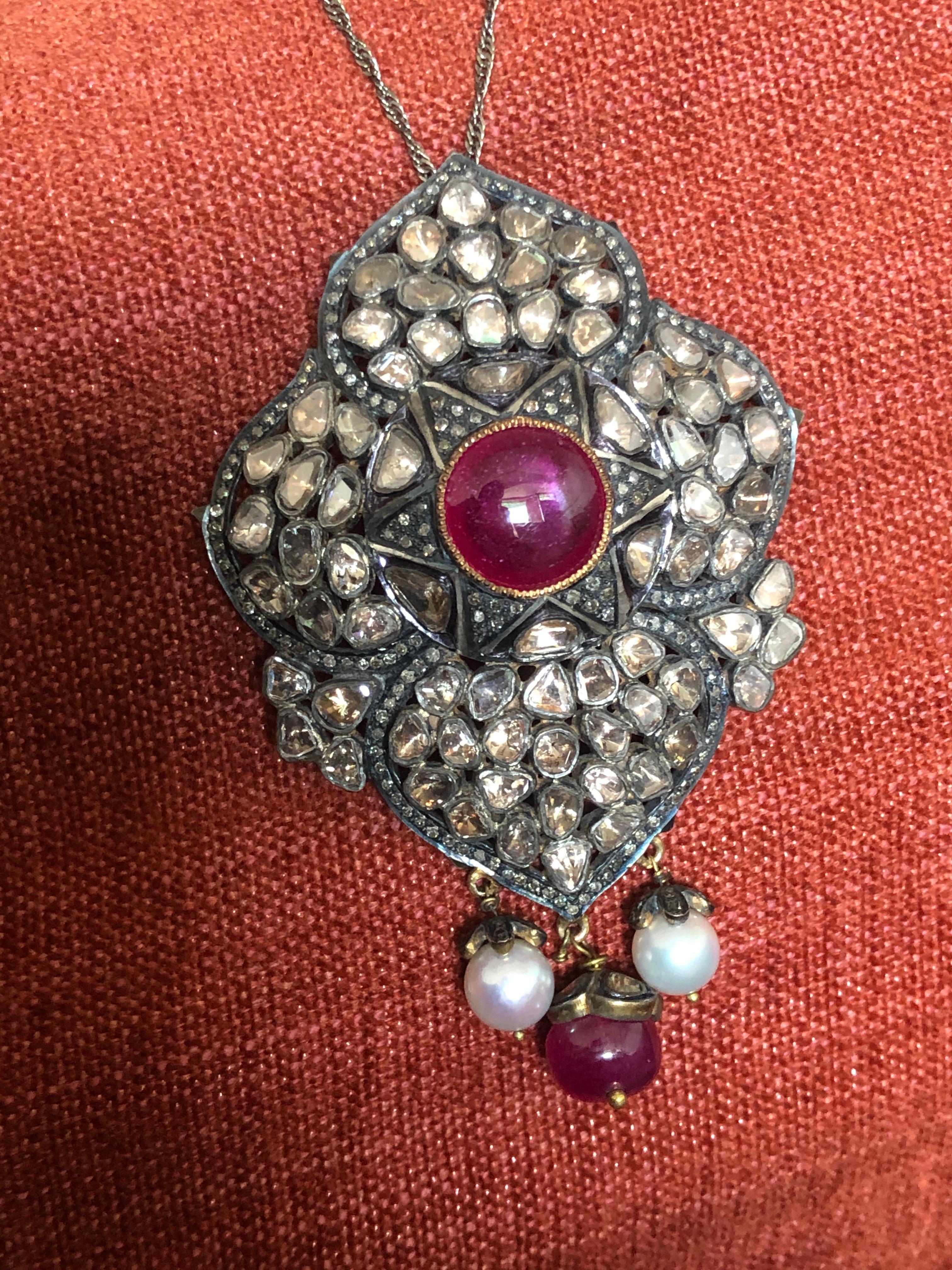 Victorian 14 Karat Gold Diamond Pendant Necklace For Sale